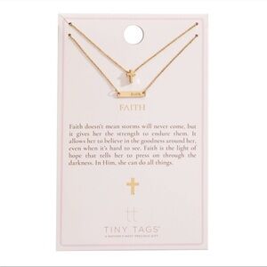 Tiny Tags 14K Gold lon Plated Faith Bar and Cross Chain Necklace Set 2pc - Gold